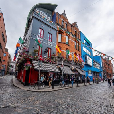 colorful street corner in dublin, ireland