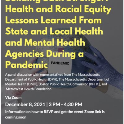 Event flyer for panel. Building Back Stronger